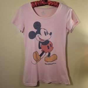 Disney | Mickey Mouse Distressed Pink Top Fitted Shirt Medium